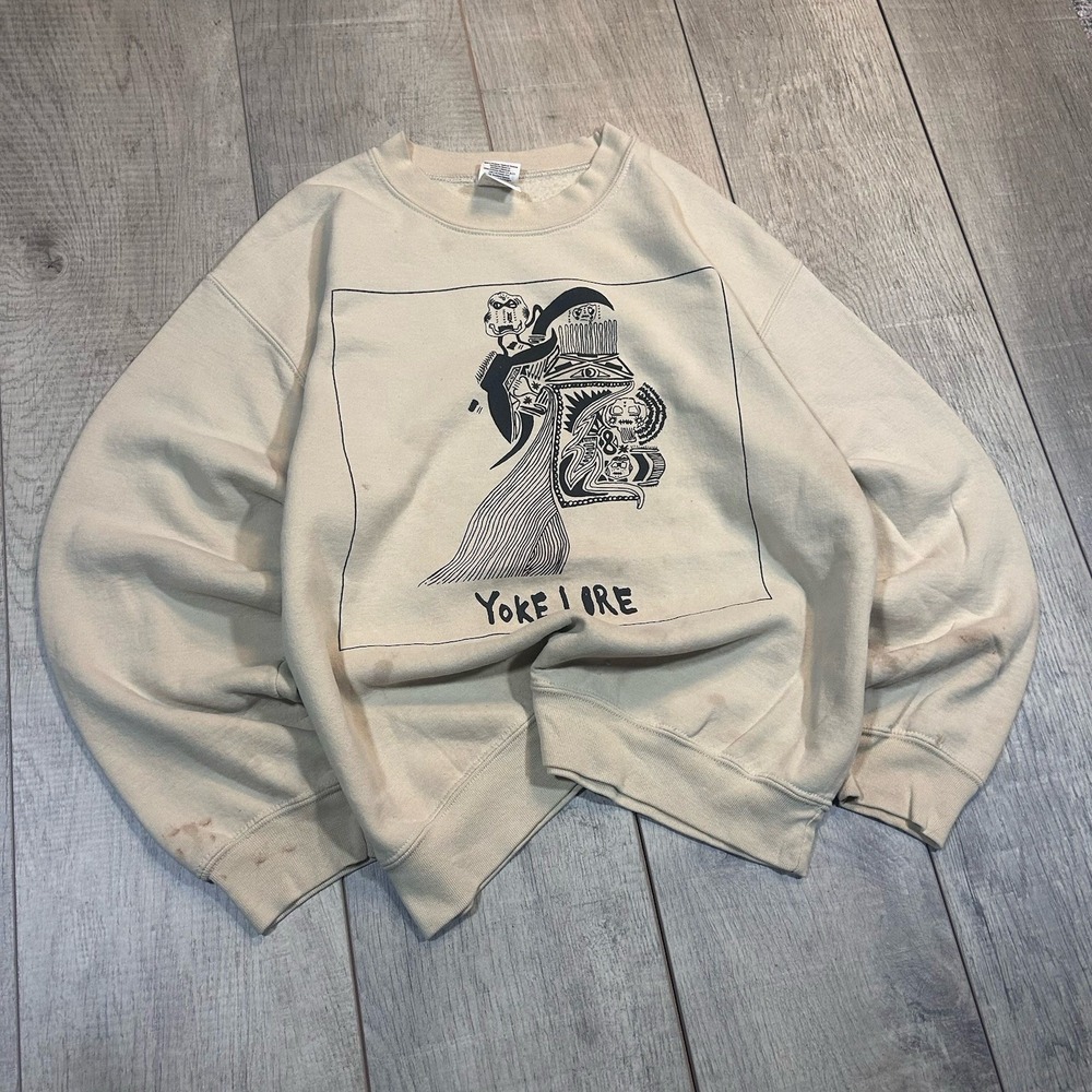Vintage Y2K‎ Style Rare Grail Yokelore Cream Graphic Crewneck Sweatshir Size M